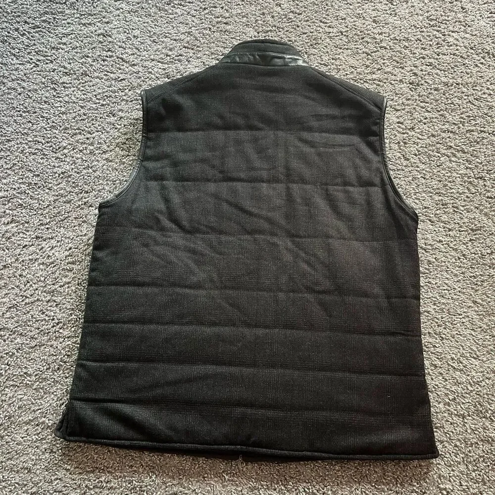 Corneliani ID Reversible Vest Size 50 R Gray Black Herringbone Wool Quilted
